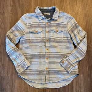 Outerknown Men's Casual Striped Button-Up Shirt in Light Blue and Gray